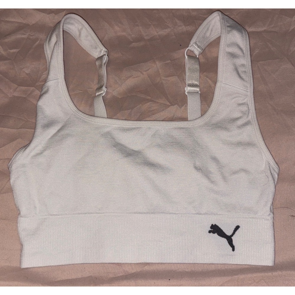 Puma Women's White Seamless Sports Bra, Size Small